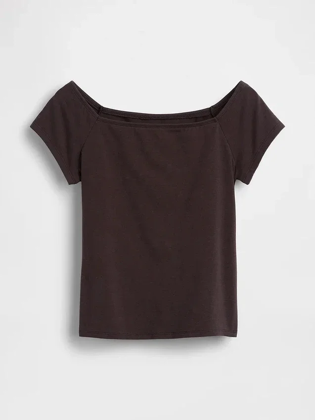 Camiseta corta de tirantes con cuello a la espalda de jersey de punto tupido