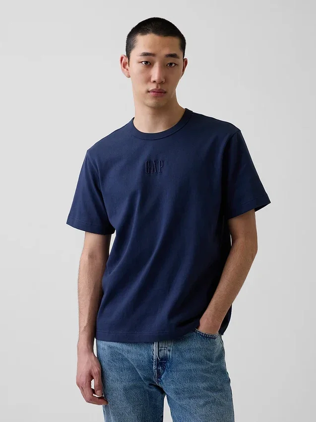 Camiseta de adulto de tejido grueso con corte holgado y logotipo