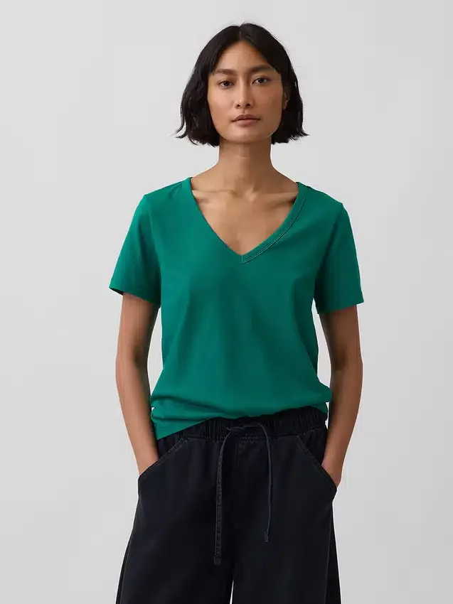 Camiseta de algodón orgánico Vintagesoft con cuello en V