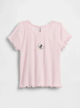 Camiseta de canalé bordada para bebés y niños pequeños
