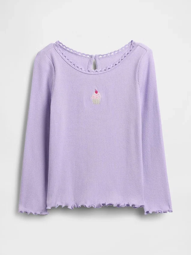 Camiseta de canalé con estampado bordado para bebés y niños