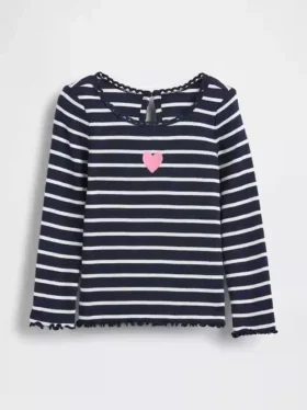 Camiseta de canalé con estampado bordado para bebés y niños