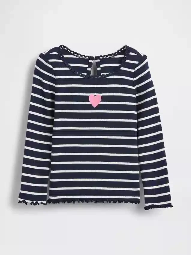 Camiseta de canalé con estampado bordado para bebés y niños
