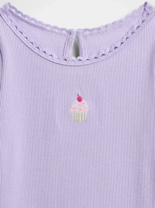 Camiseta de canalé con estampado bordado para bebés y niños