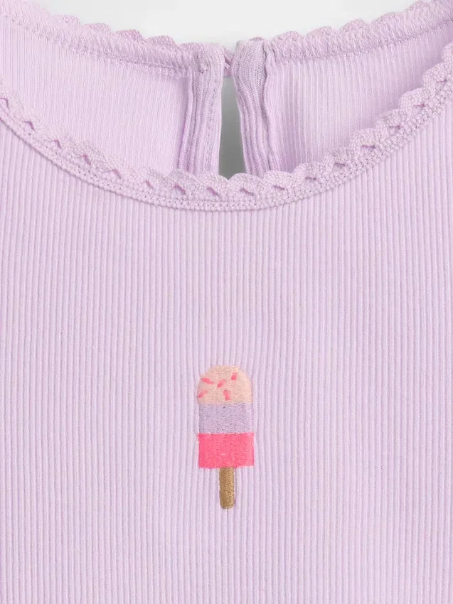 Camiseta de canalé con helado bordado para bebés y niños pequeños