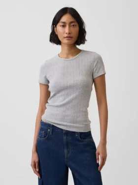 Camiseta de cuello redondo con punto pointelle