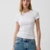Camiseta de cuello redondo con punto pointelle
