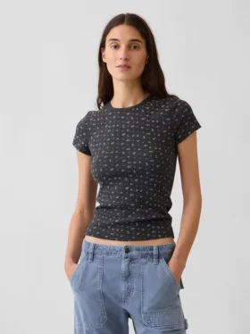 Camiseta de cuello redondo con punto pointelle