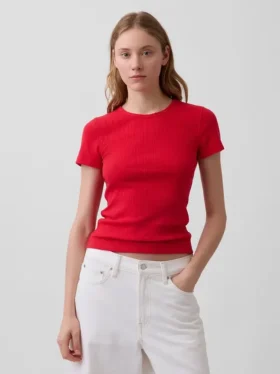 Camiseta de cuello redondo con punto pointelle
