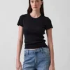 Camiseta de cuello redondo con punto pointelle