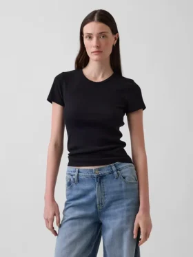 Camiseta de cuello redondo con punto pointelle