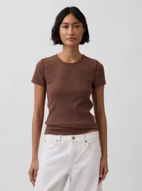 Camiseta de cuello redondo con punto pointelle
