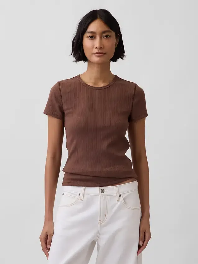 Camiseta de cuello redondo con punto pointelle