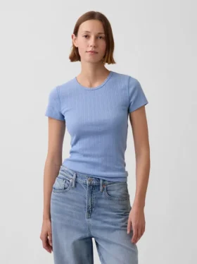 Camiseta de cuello redondo con punto pointelle