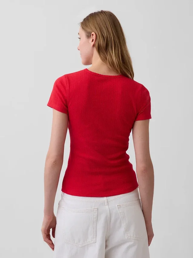 Camiseta de cuello redondo con punto pointelle