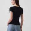 Camiseta de cuello redondo con punto pointelle