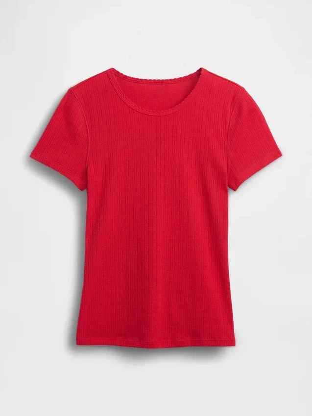Camiseta de cuello redondo con punto pointelle