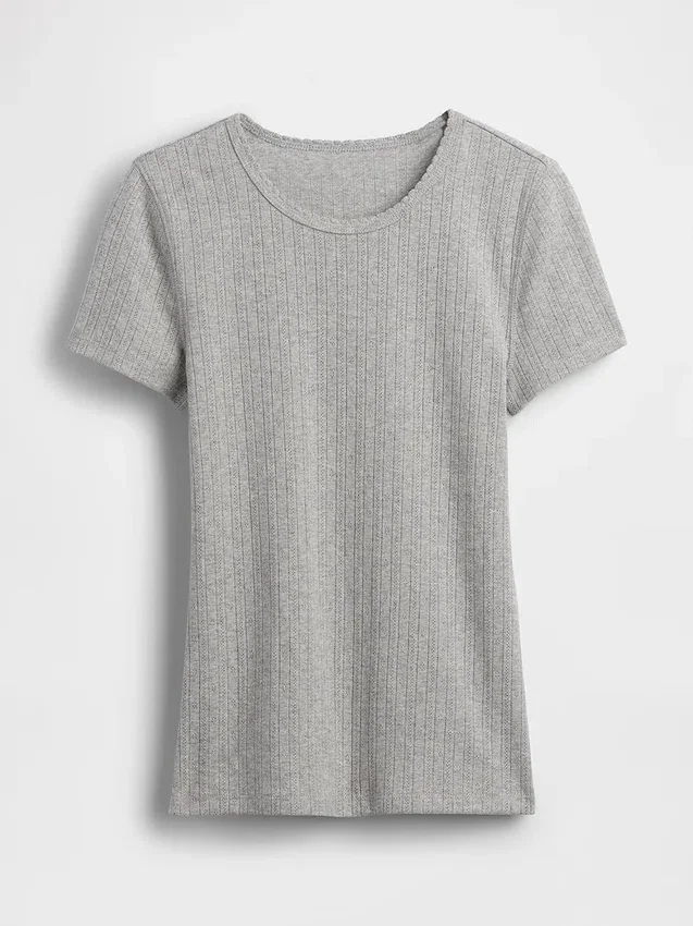 Camiseta de cuello redondo con punto pointelle