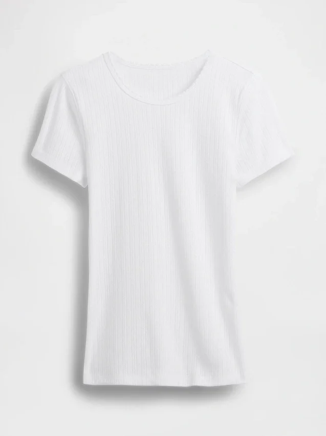 Camiseta de cuello redondo con punto pointelle