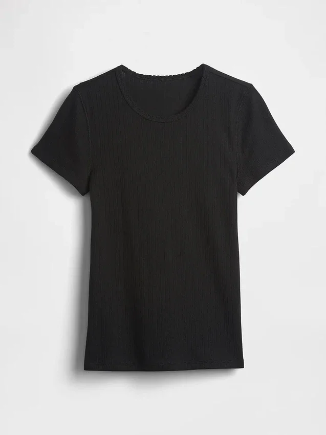 Camiseta de cuello redondo con punto pointelle