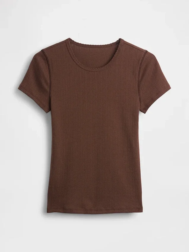 Camiseta de cuello redondo con punto pointelle