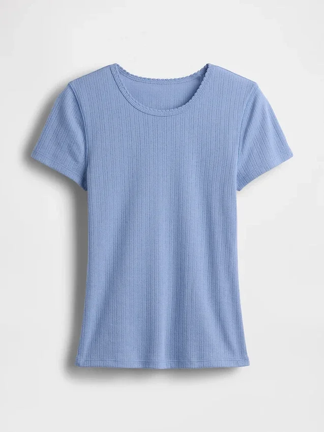 Camiseta de cuello redondo con punto pointelle