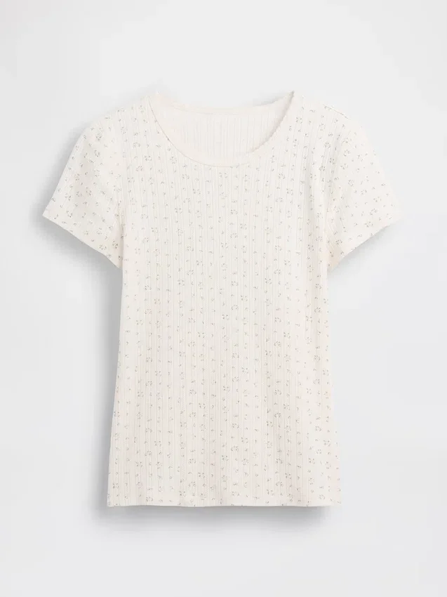 Camiseta de cuello redondo con punto pointelle