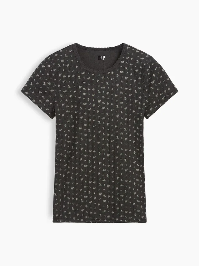 Camiseta de cuello redondo con punto pointelle