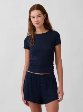 Camiseta de pijama con canalé fino