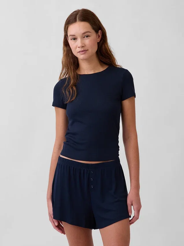 Camiseta de pijama con canalé fino