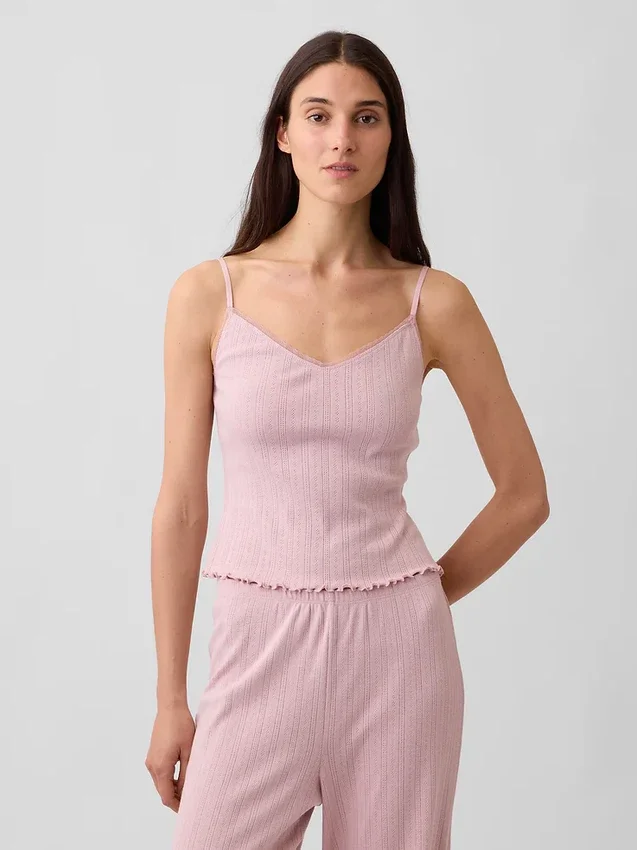 Camiseta de pijama con punto calado y dobladillo ondulado