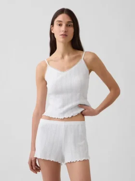 Camiseta de pijama con punto calado y dobladillo ondulado