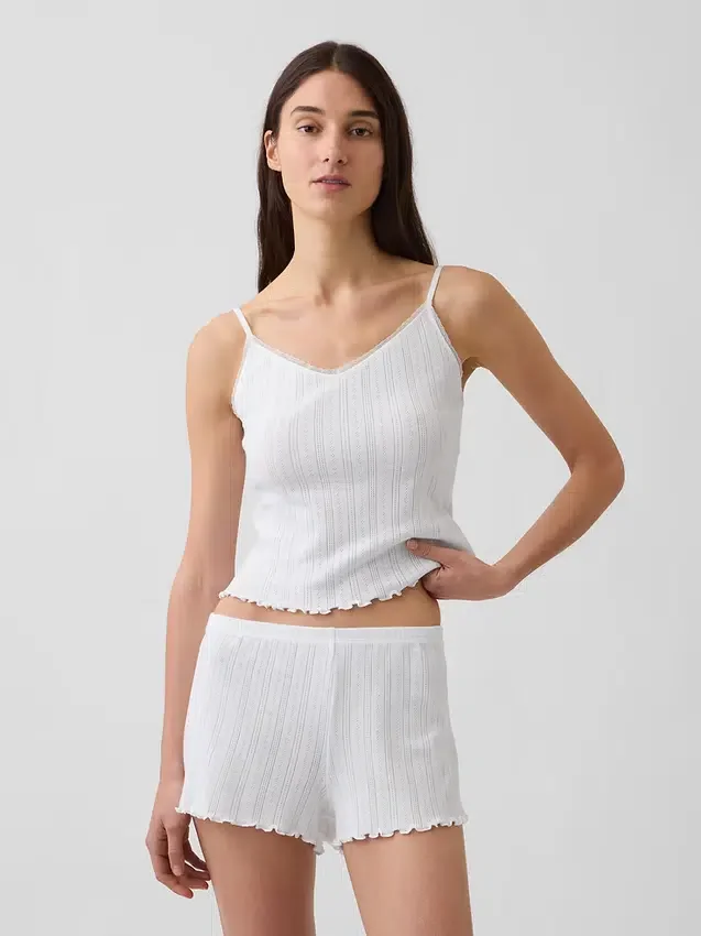 Camiseta de pijama con punto calado y dobladillo ondulado