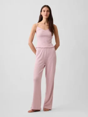 Camiseta de pijama con punto calado y dobladillo ondulado