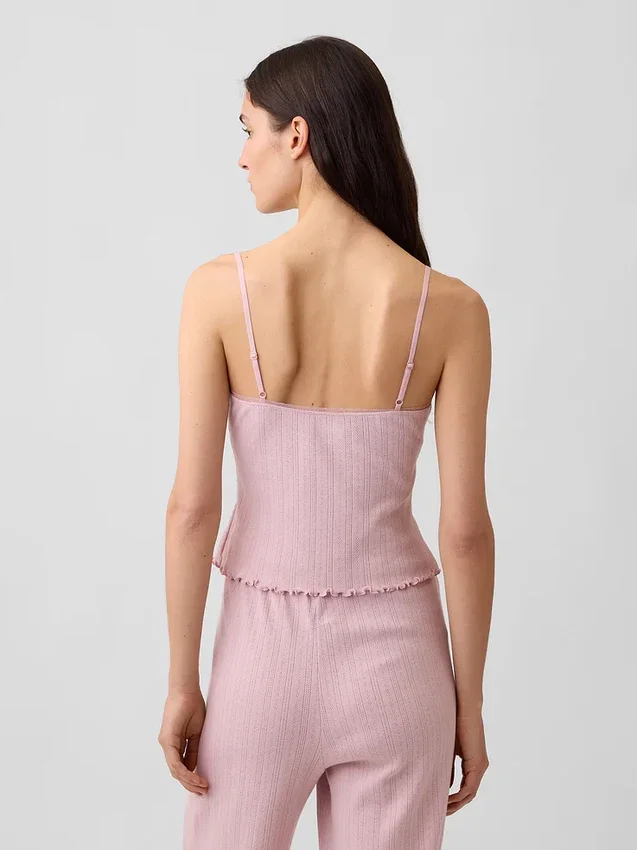 Camiseta de pijama con punto calado y dobladillo ondulado