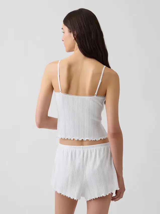 Camiseta de pijama con punto calado y dobladillo ondulado