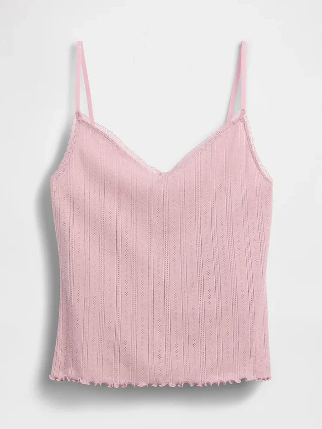 Camiseta de pijama con punto calado y dobladillo ondulado
