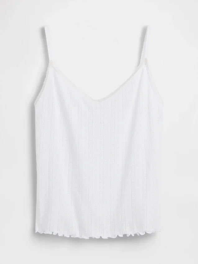 Camiseta de pijama con punto calado y dobladillo ondulado