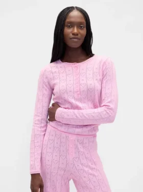 Camiseta de pijama ligera de CashSoft con diseño de corazones en punto calado