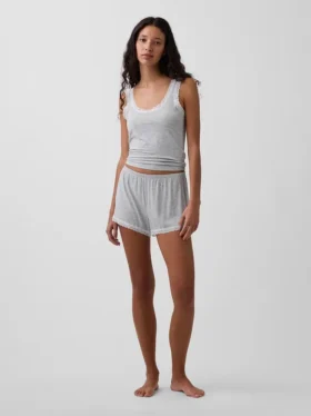 Camiseta de pijama sin mangas de modal supersuave con ribete de encaje