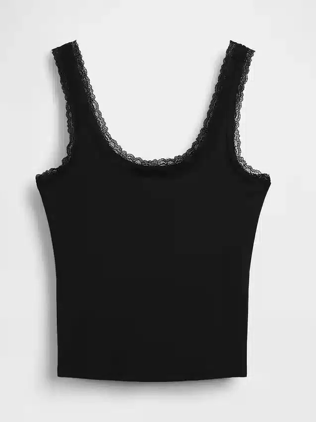 Camiseta de pijama sin mangas de modal supersuave con ribete de encaje