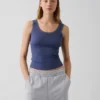 Camiseta de tirantes de pijama con ribete de encaje y canalé fino