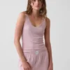 Camiseta de tirantes de pijama con ribete de encaje y canalé fino