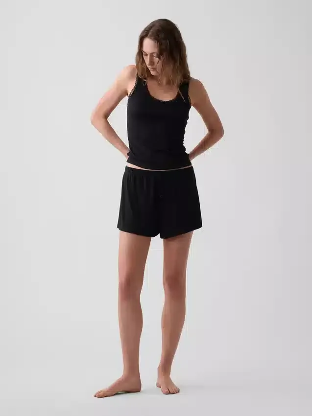 Camiseta de tirantes de pijama con ribete de encaje y canalé fino