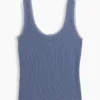 Camiseta de tirantes de pijama con ribete de encaje y canalé fino