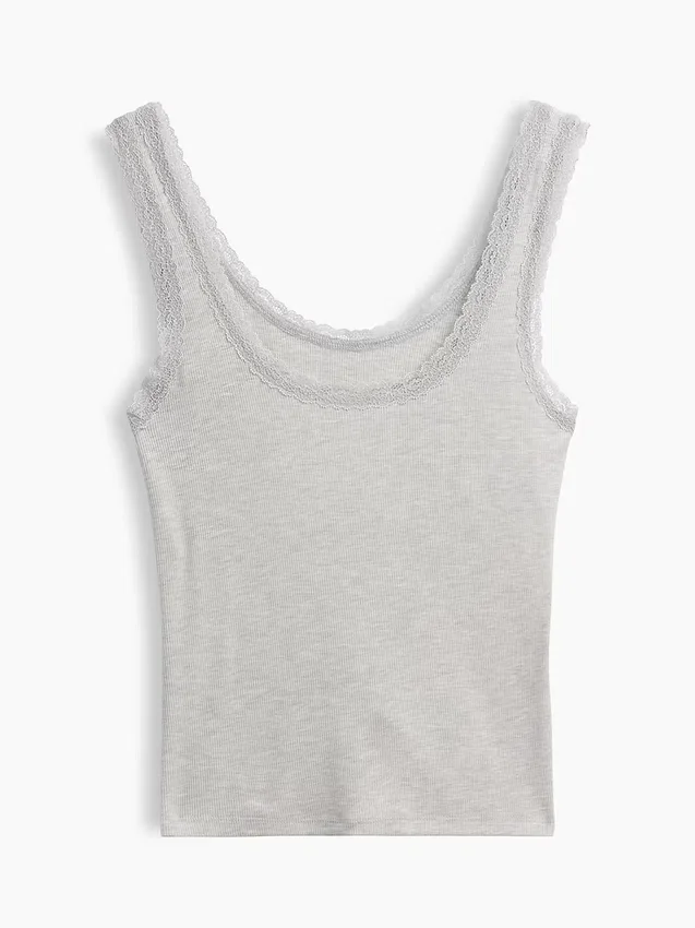 Camiseta de tirantes de pijama con ribete de encaje y canalé fino