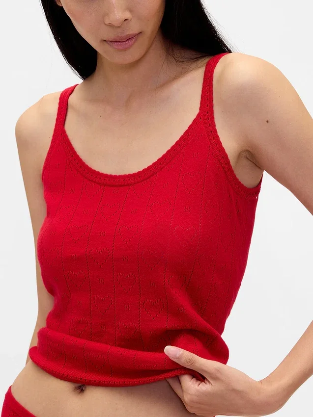Camiseta de tirantes de pijama ligera de punto «CashSoft» con diseño de corazones en punto «pointelle»