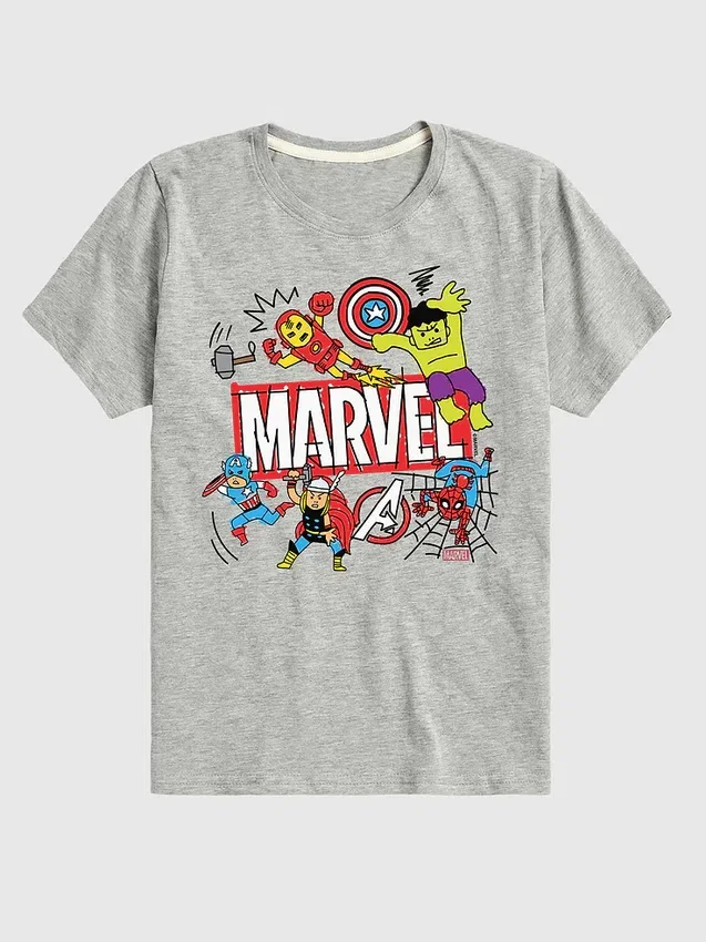 Camiseta gráfica de manga corta con diseño «Doodle» de Los Vengadores de Marvel para niños pequeños