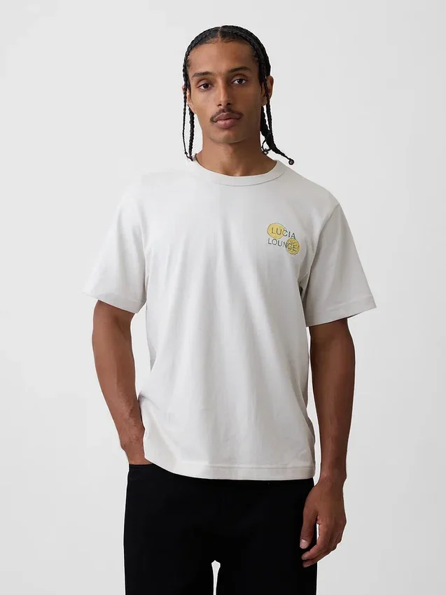 Camiseta gráfica holgada de tejido grueso