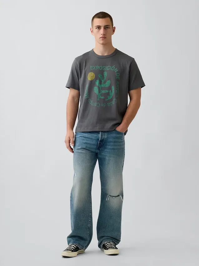Camiseta gráfica holgada de tejido grueso